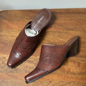 Coldwater Creek Western Style Brown Leather Mules